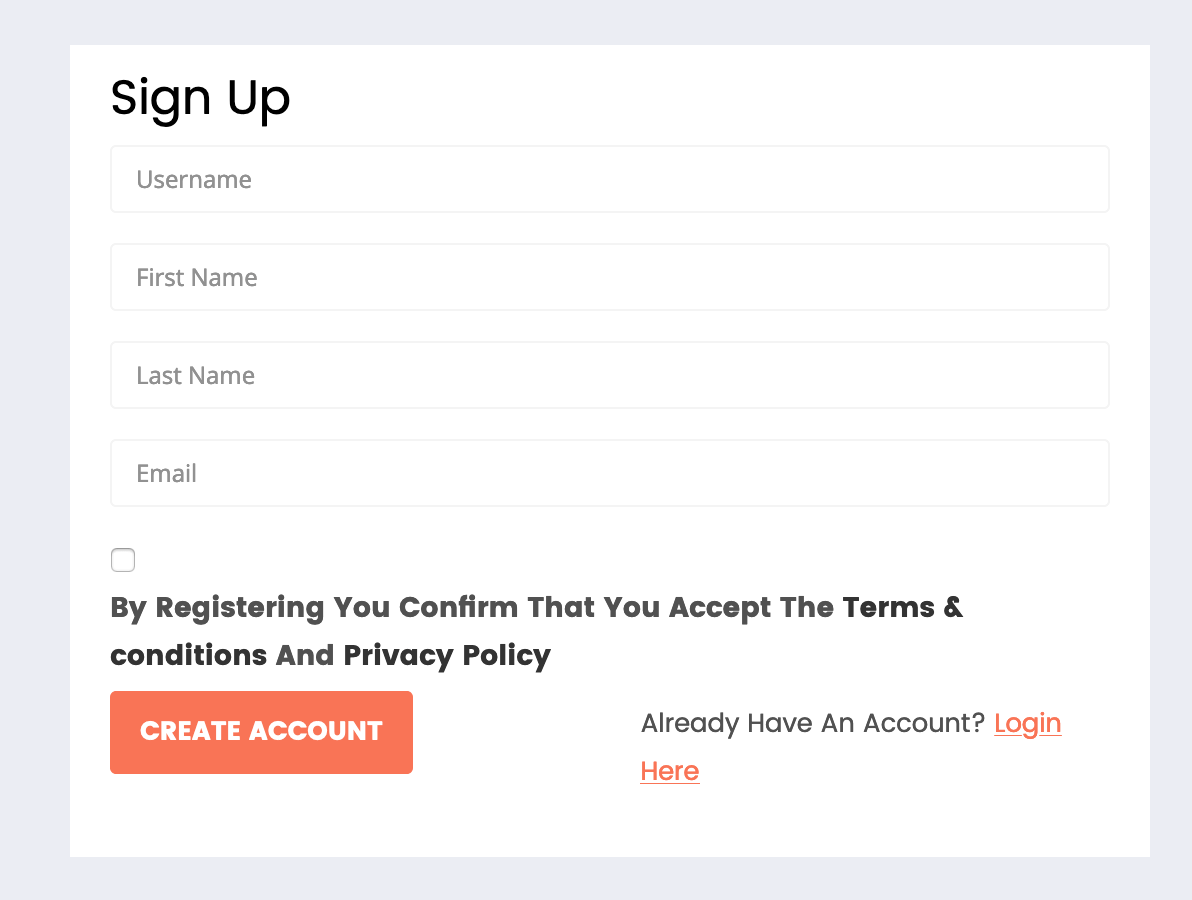 User sign up